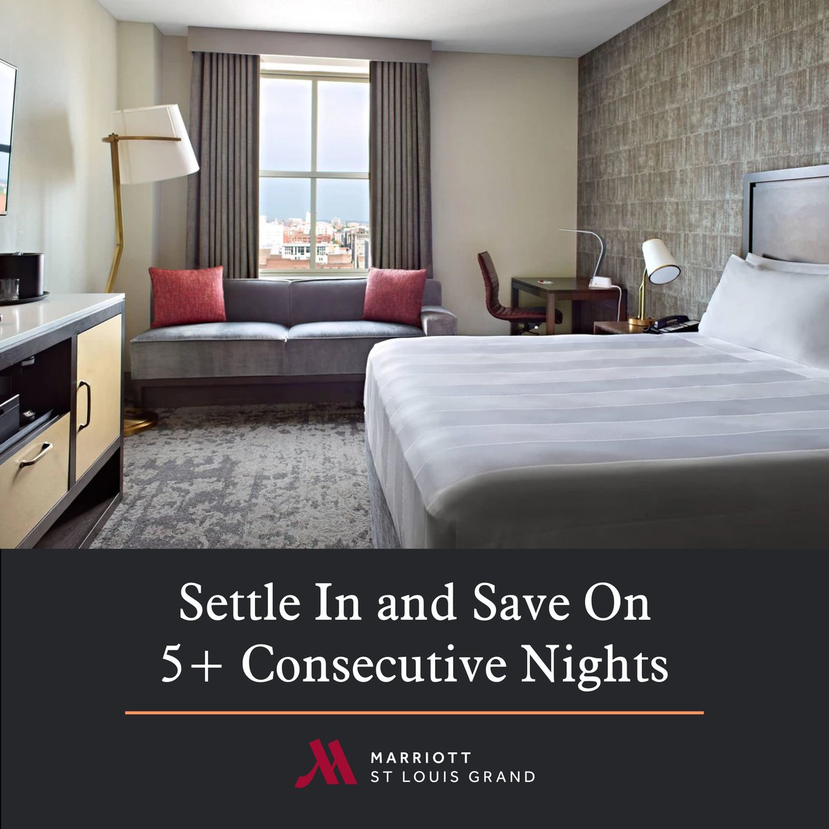 Settle in with us and save! Make Marriott St. Louis Grand your home base for 5+ nights and receive a special rate!

Explore this offer and so many more on our website: buff.ly/3lBeHNr
.
.
#MarriottStLouisGrand #HelloSTL #HelloMarriottSTL #explorestlouis #staycation