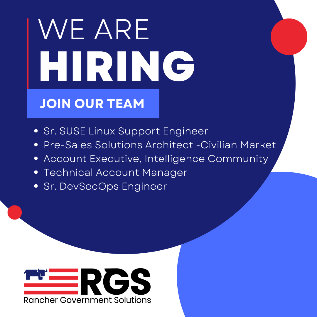 @rancher_govt is looking to expand our team and we're currently hiring for various positions. If you're looking for a new opportunity in the tech industry, look no further! Check out our careers page to learn more! hubs.la/Q02xYpNx0
#NowHiring #TechJobs #JoinOurTeam #oneRGS