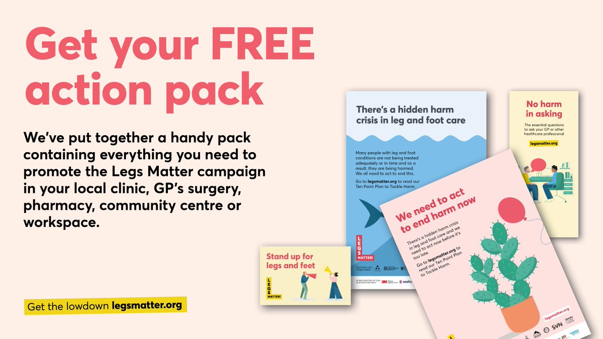 Order your FREE action pack for Legs Matter Week - it's packed with everything you need to promote #legsmatterweek in your local clinic, GP’s surgery, pharmacy, community centre or workspace. Order yours here legsmatter.org/free-action-pa… #legsmatter #hiddenharmcrisis