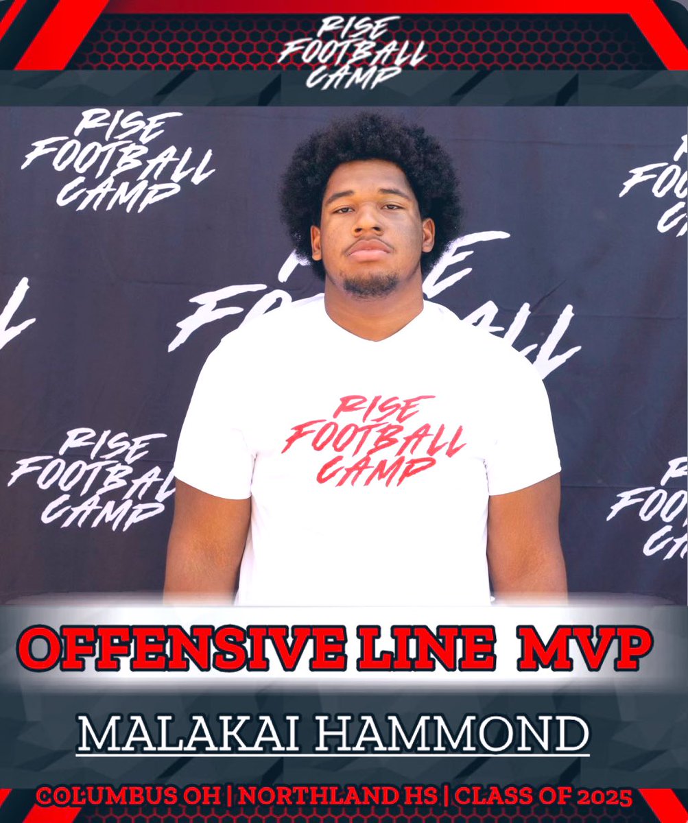 RISE FB CAMP (@risefbcamp) on Twitter photo 2024 RISE FB CAMP Offensive Line MVP! <a href="/KaiHammond70/">Malakai Hammond</a>
Kai drove from Columbus ready to work! Big Dawg showed he can play Center and guard! He has great feet, strong hands and good technique! Not too many guys got past him! Keep RISING UP 🔥 2024 RISE FB CAMP Offensive Line MVP! <a href="/KaiHammond70/">Malakai Hammond</a>
Kai drove from Columbus ready to work! Big Dawg showed he can play Center and guard! He has great feet, strong hands and good technique! Not too many guys got past him! Keep RISING UP 🔥