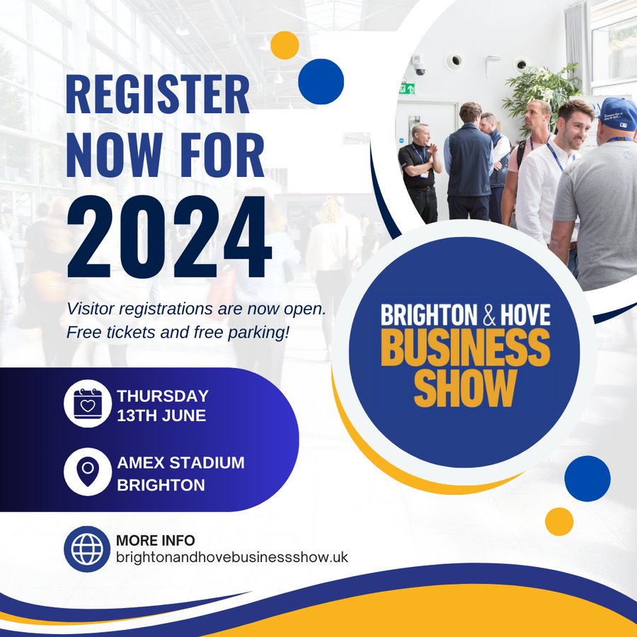 Time is running out to pre-register for free entry to Brighton & Hove Business Show. Visitors can still attend for free on the day but won't benefit from fast QR code entry. tinyurl.com/5dr436un #Brighton #business #networking