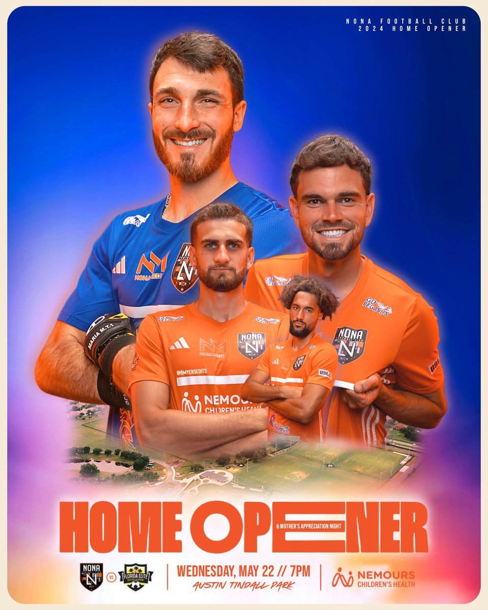 Gameday poster for Nona FC’s home opener tomorrow versus Florida Elite!