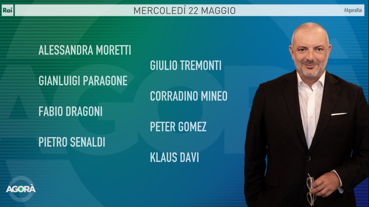 Ecco gli ospiti di Roberto Inciocchi di mercoledì #22maggio ad #AgoraRai. Vi aspettiamo dalle 8.00 alle 09:35 su #Rai3 e #RaiPlay.