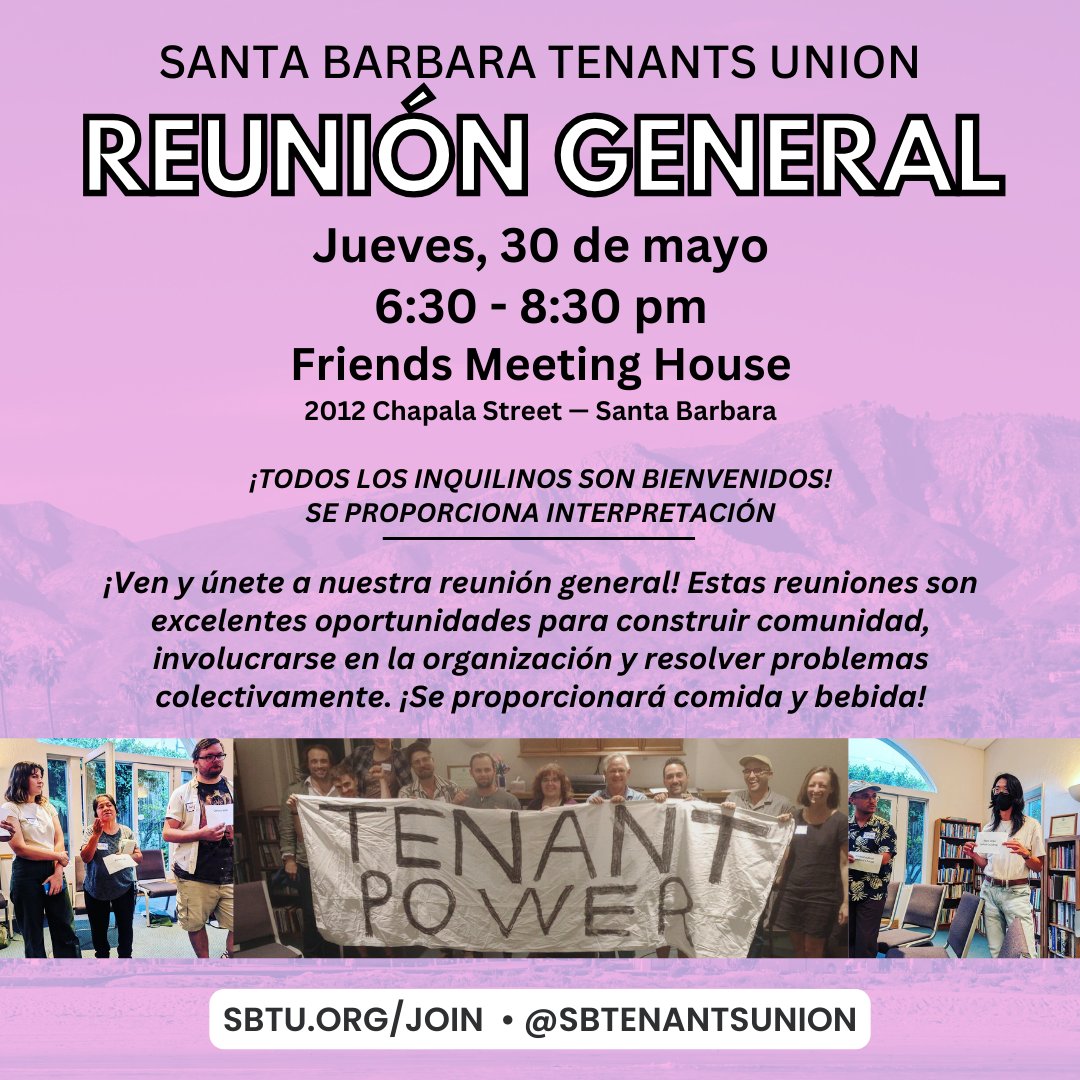 Join us for our May General Meeting this is a chance to connect and build tenant power. We will be continuing work on our 2024 goals. Food and drink will be provided. All tenants welcome!!⁠