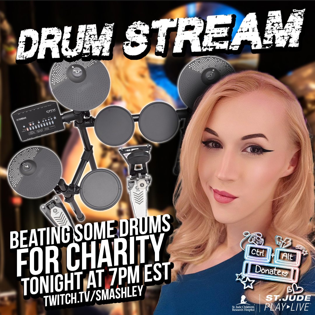 TONIGHT!!

Charity Milestone unlocked: DRUM STREAM!!

Raising money for @StJudePLAYLIVE and rocking out on drums!

See ya at 7pm EST!!