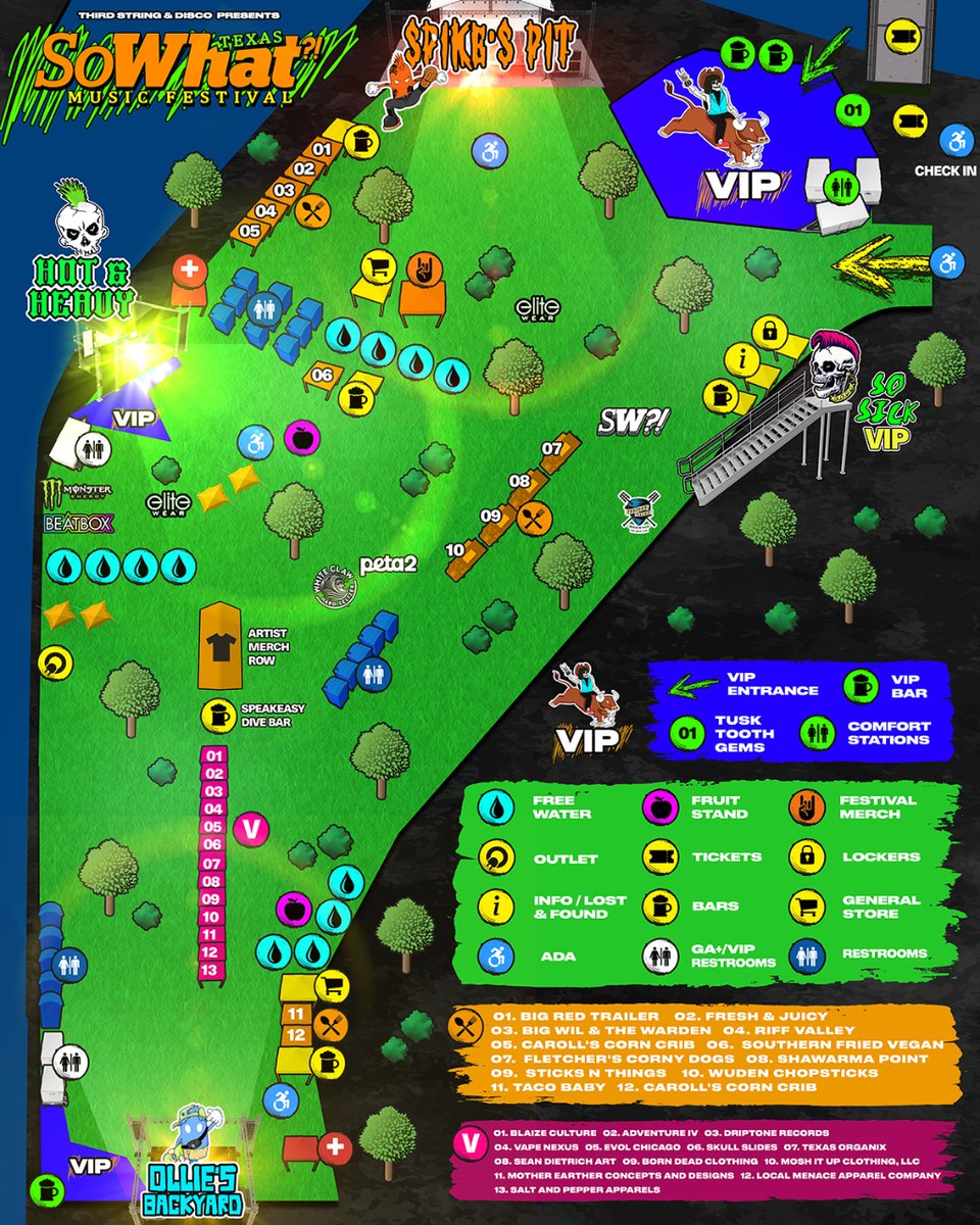 The moment u all have been waiting for ... So What?! 2024 map is here! 3 stages, vendor village, free water stations, artist merch row, and more! SAVE and screenshot this for reference! 🗺️ sowhatmusicfestival.com