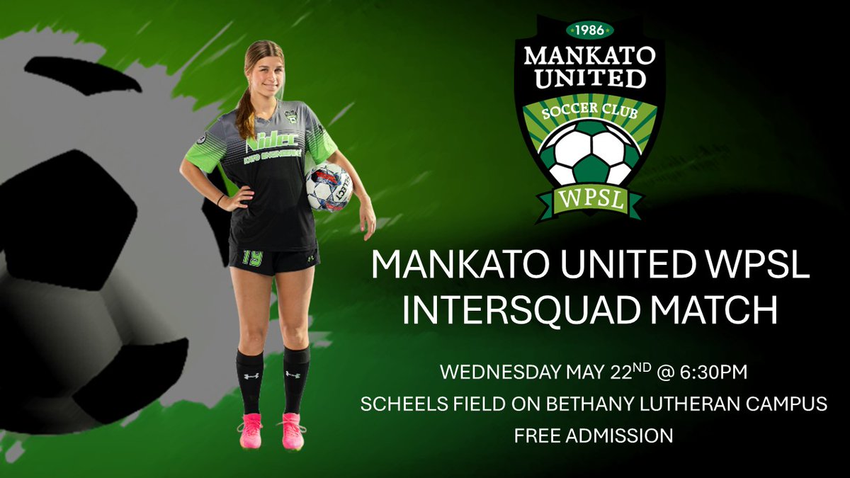 Don't forget about tomorrow's InterSquad Scrimmage @ 6:30PM at Scheels Field!!!  Great opportunity to get to know the 2024 United TEAM 😁  #GoKato #HerGame @WPSL @EqualTimeSoccer @KEYCNewsNow @Mankatonews