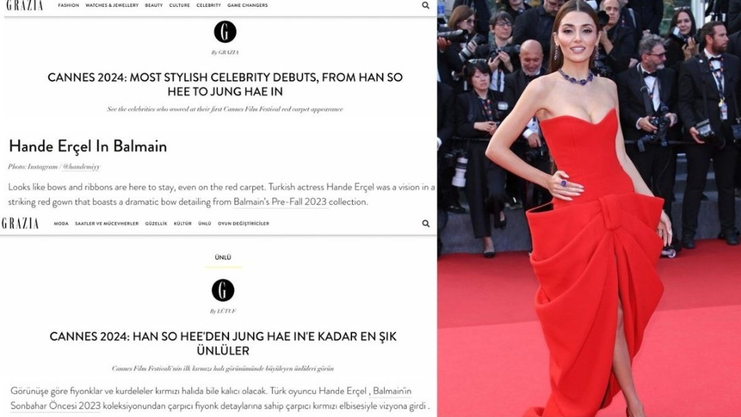 Grazia Singapore, #Cannes2024'ün en tarz ilk görünümleri arasında #HandeErçel 'e de yer verdi ❤️‍🔥