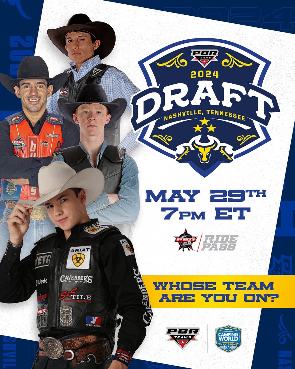 The bull riding stars of tomorrow will find out which team they will be riding for come July! 📺 PBR Teams New Rider Draft Wednesday May 29th on RidePass at 7 PM ET