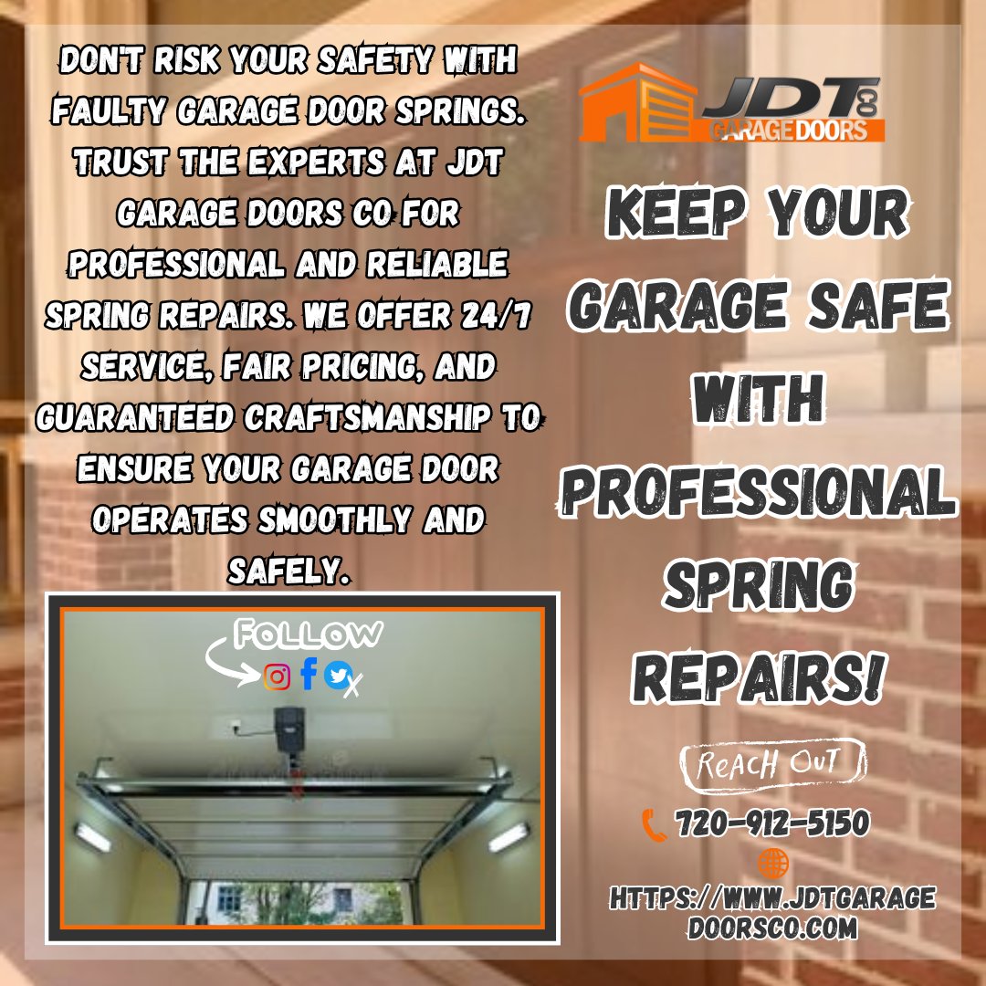 jdt_garagedoors's tweet image. 🛠️🚪Keep Your Garage Safe with Professional Spring Repairs!🚪🛠️

#GarageDoorRepair #SpringRepair #SafetyFirst #JDTGarageDoors #ReliableService #FairPricing #ExpertRepairs #GarageSafety #GarageDoorPanelReplacement #UpgradeYourSpace #GarageDoorRepair #ExpertService #SafeHome

1/2