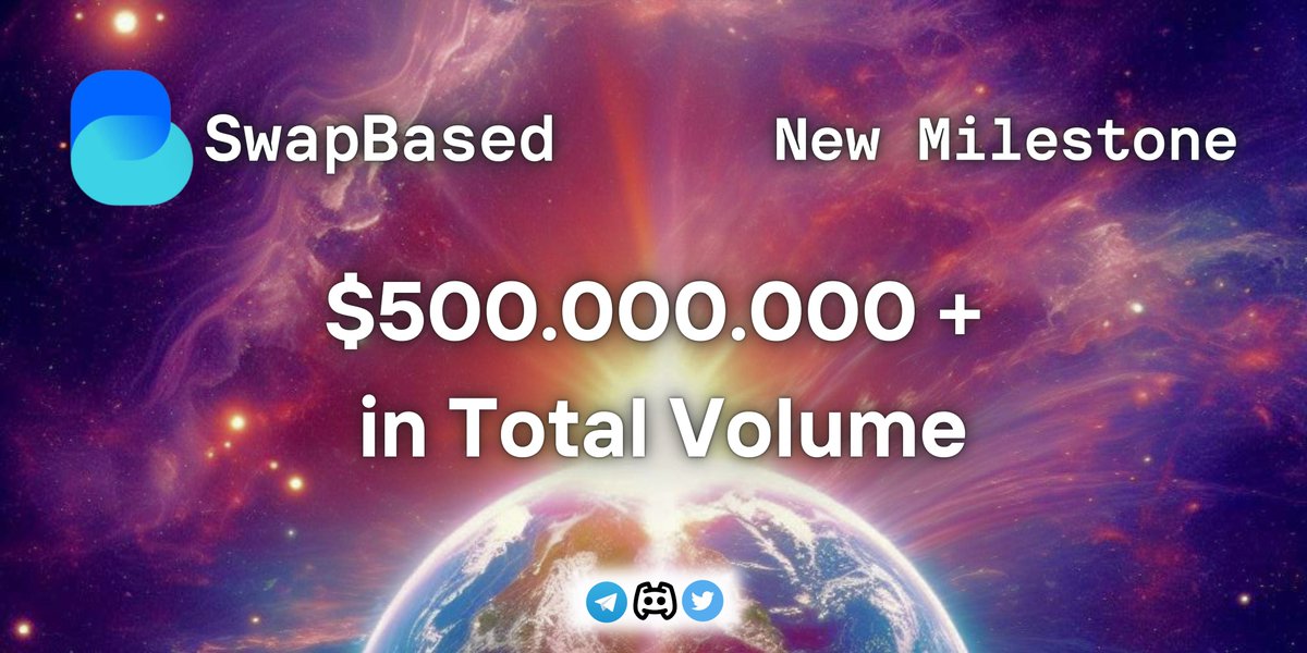 Base is one of the most active chains since its launch in Aug 2023!

#SwapBased estabilished itself as one of the main liquidity hubs since day one.

We're very proud to announce the platform's Total Trading Volume has surpassed $500M !!