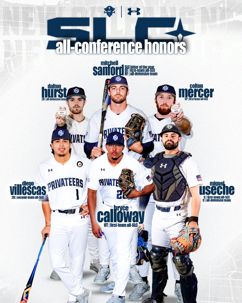 New Orleans Baseball (@privateersbsb) on Twitter photo ALL-CONFERENCE HONORS. ⭐️🤩
congratulations to our six all-<a href="/SouthlandSports/">Southland Conference</a> honorees.
📰 unoprivateers.com/news/2024/5/21…
#NOLAsTeam⚔️ | #LockedIn🔒 ALL-CONFERENCE HONORS. ⭐️🤩
congratulations to our six all-<a href="/SouthlandSports/">Southland Conference</a> honorees.
📰 unoprivateers.com/news/2024/5/21…
#NOLAsTeam⚔️ | #LockedIn🔒