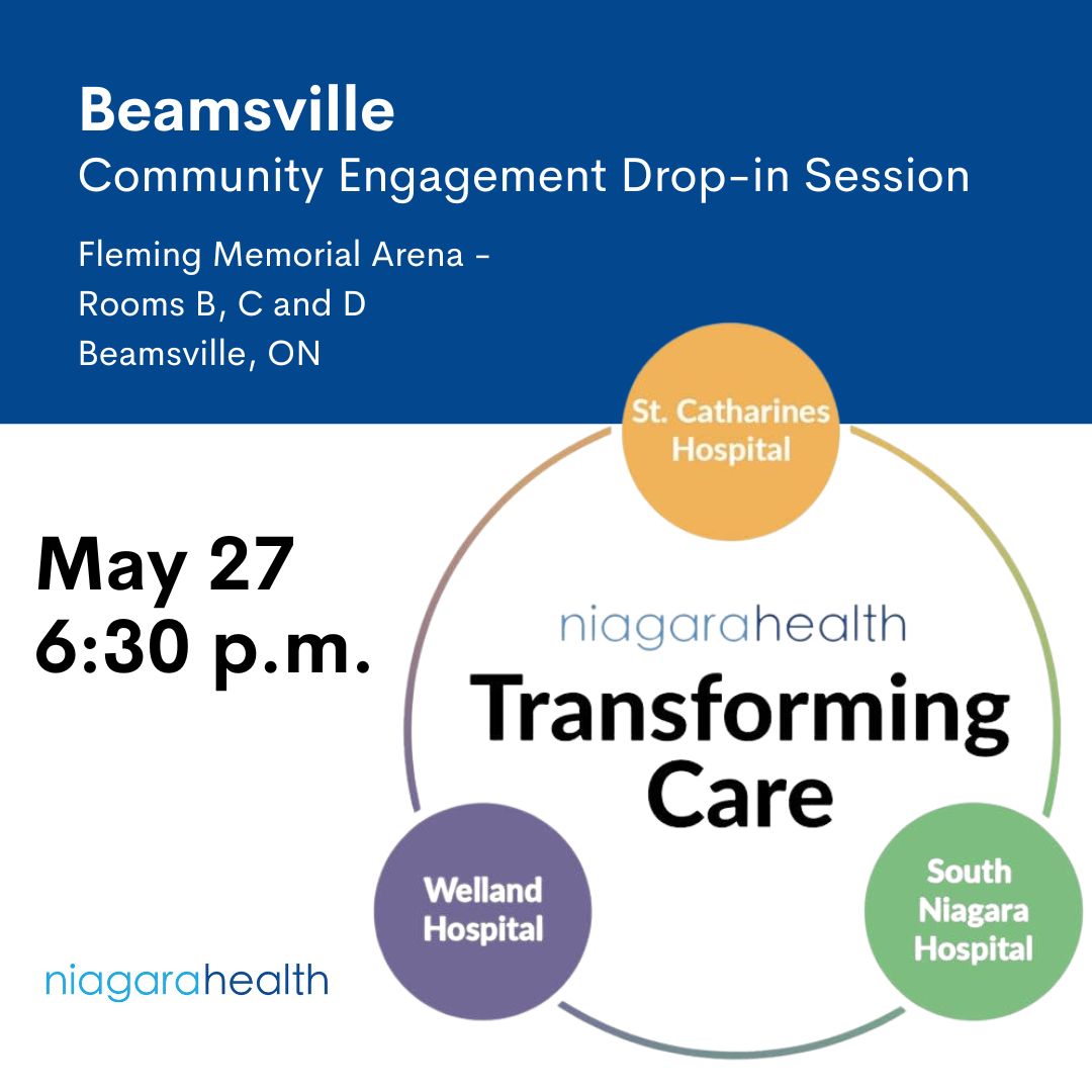 We’re meeting in #Beamsville for a community event on May 27. We hope to see you drop in as we discuss expanding access to care at our three hospitals. Learn more: niagarahealth.on.ca/site/our-future @TWPWestLincoln @TownofGrimsby @TownofPelham @WainfleetTowns1 @TownofLincolnON