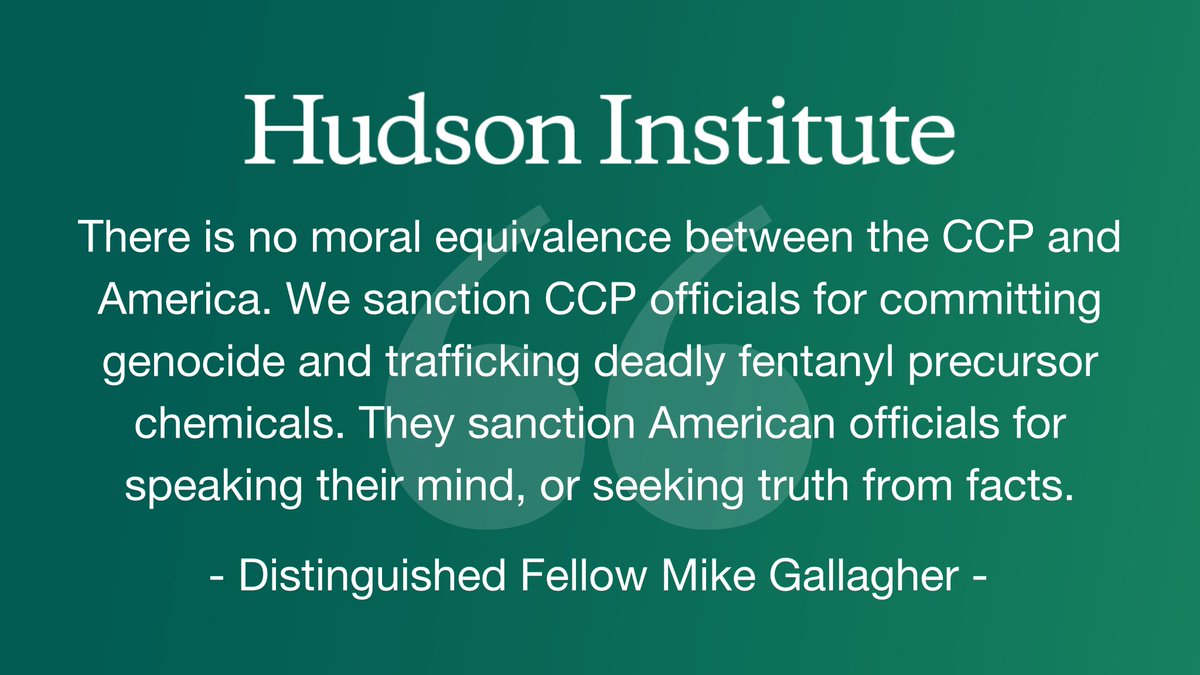 'As the CCP attempts to silence defenders of freedom, we should continue to shine a light on the CCP's growing authoritarian repression at home and aggression abroad.' — @RepGallagher statement in response to the #CCP sanctioning him Learn more: hudsoninstitute.cmail19.com/t/i-e-auktutk-…