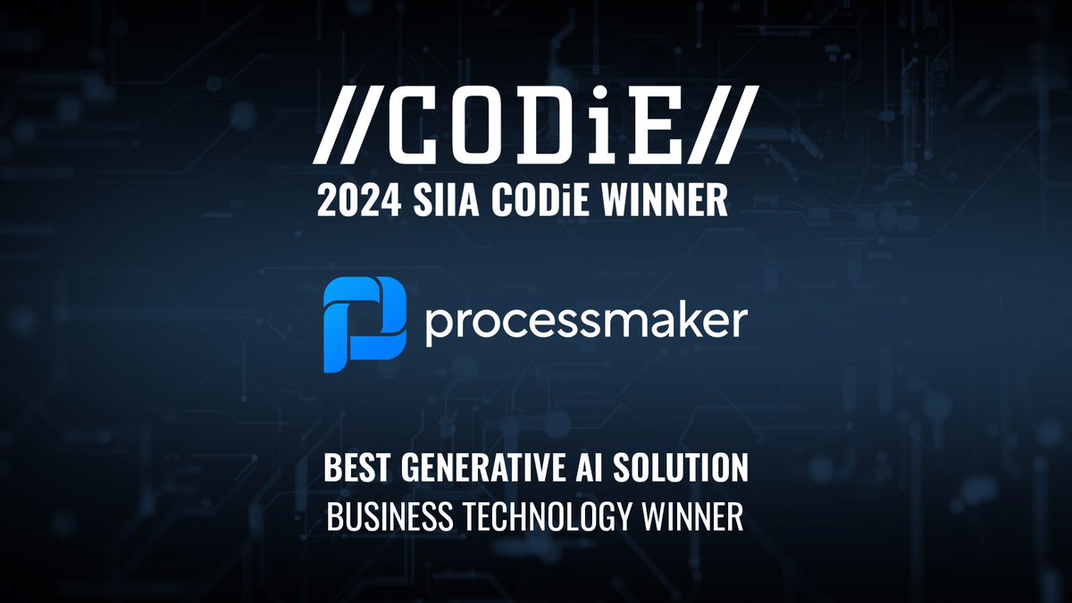 processmaker's tweet image. Today, ProcessMaker was recognized as a 2024 @CODiEAwards Winner in the Best Generative AI Solutions category! We are honored to be recognized among the best in the industry.
processmaker.com/blog/processma…

#CODiEAwards #Awards #Business #GenerativeAI #GenBPM