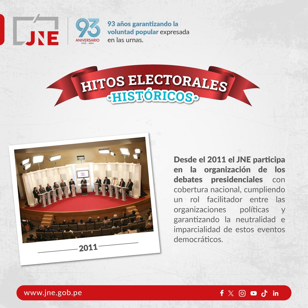 #93AniversarioJNE | El próximo 26 de mayo el Jurado Nacional de Elecciones cumple 93 años de vida institucional, la conmemoración de esta fecha es propicia para recordar hitos electorales que han marcado la historia de la democracia en el Perú.