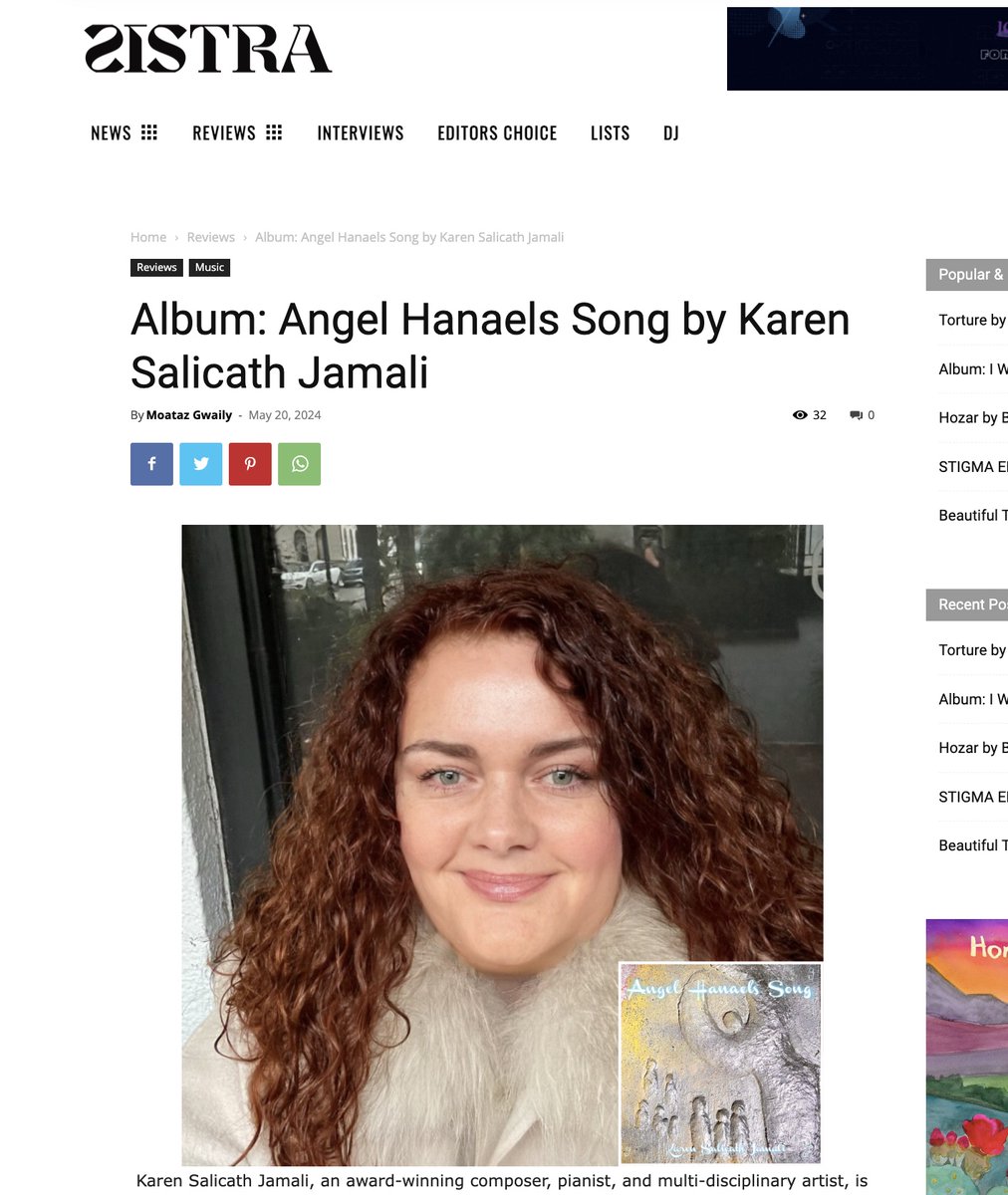 More reviews about my new album, 'Angel Hanels Song,' are coming in today from Egypt  SISTRA music outlet. Read the article here - sistra.me/album-angel-ha…
Thank you 🙏

#review #album #piano #classicalmusic #karenSalicathjamali