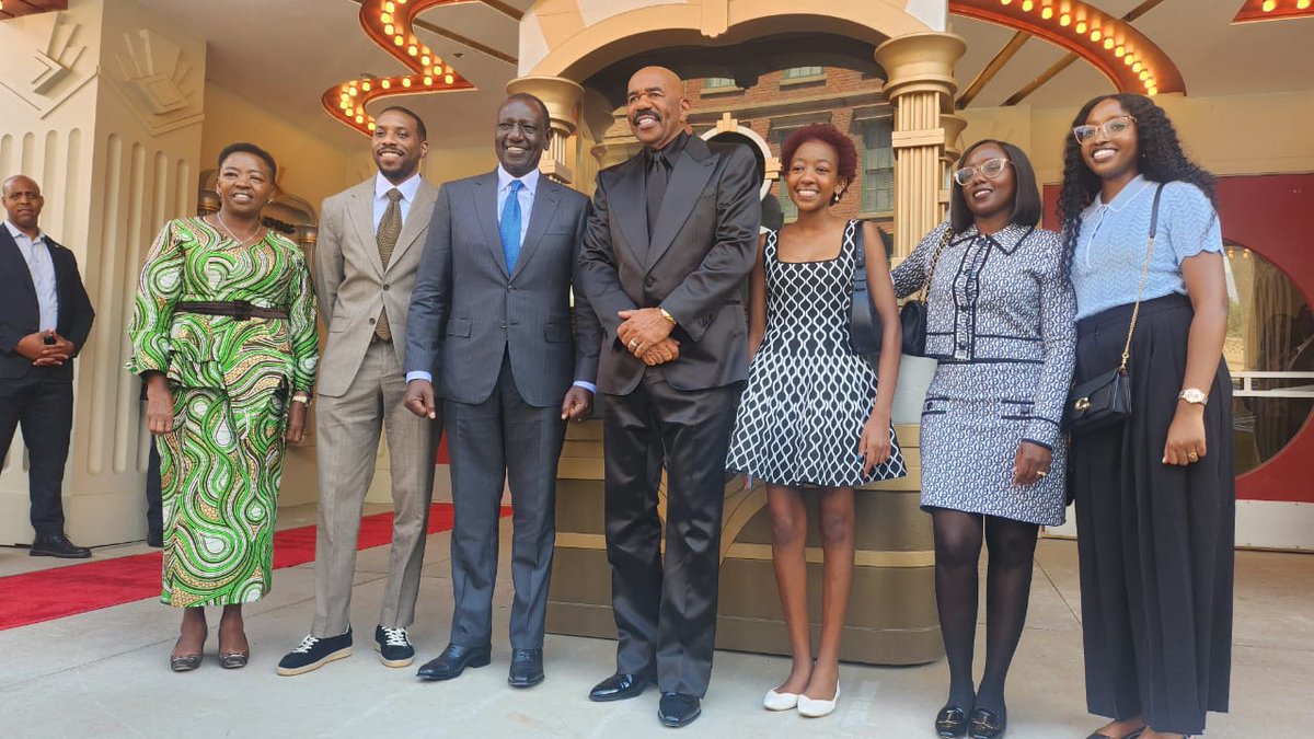 President Ruto and First Lady Rachel Ruto with their daughters meet Steve Harvey in the US