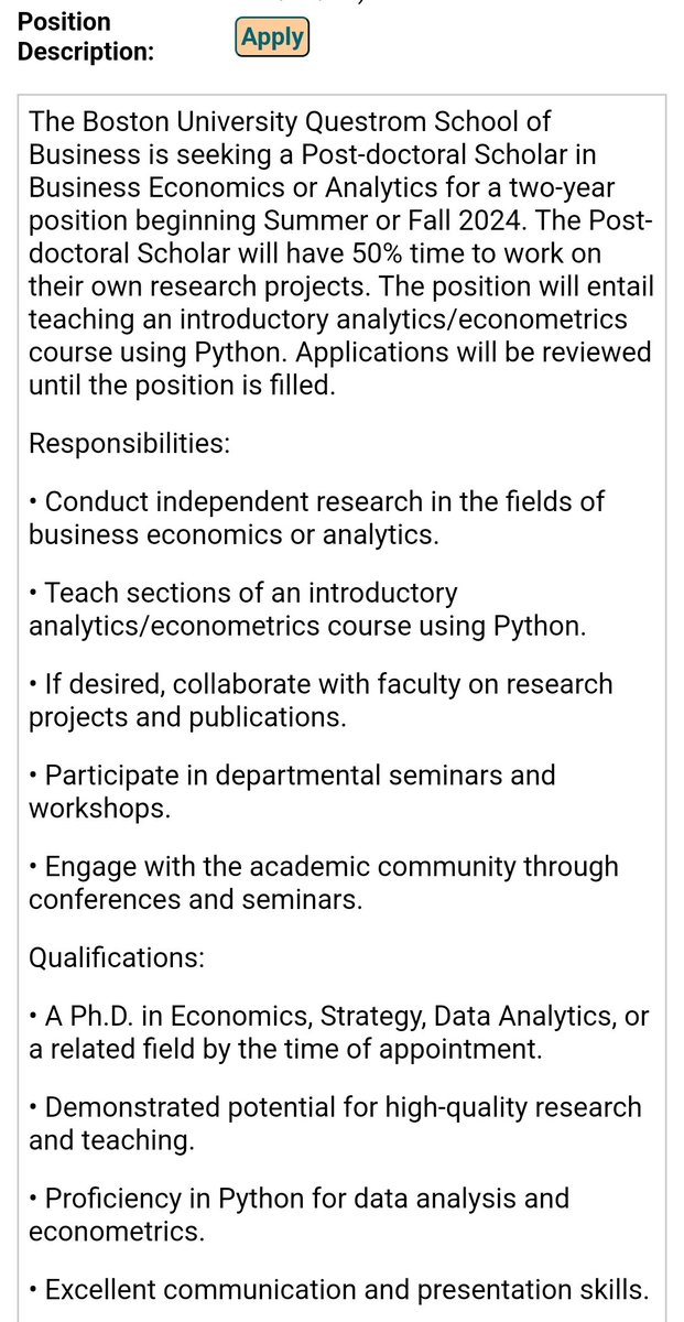 Postdoc position available at BU Questrom in Business Economics and Analytics! academicjobsonline.org/ajo/jobs/27668