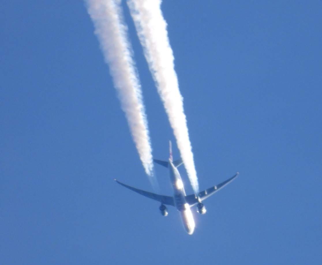 Q. What do you find yourself thinking/saying( out loud ) when you look up and see a jet wrecking the blue sky leaving #JetClouds?