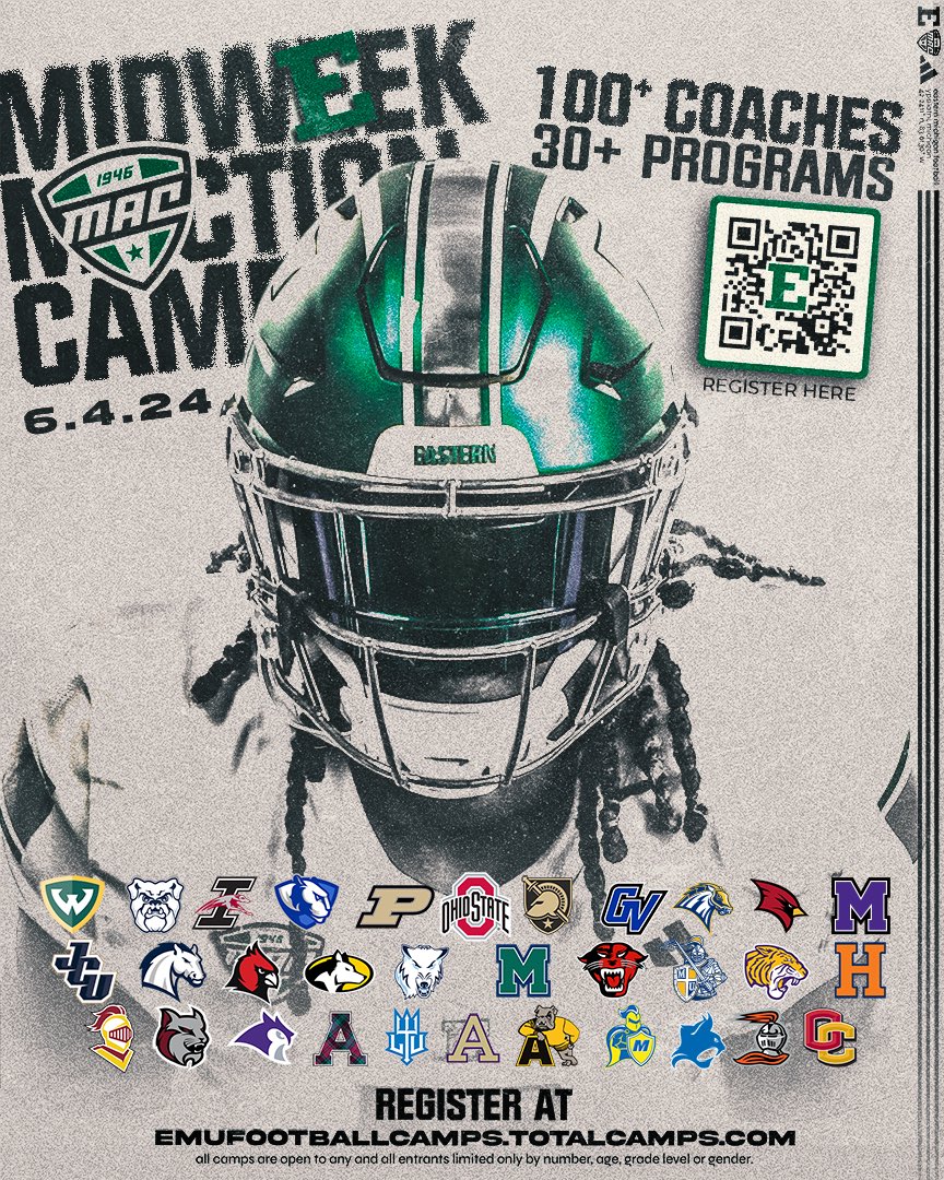 ‼️ TWO WEEKS AWAY ‼️ The June 4th Midweek MACtion Camp continues to grow! **OL/DL will be padded** Come Out, Show Out, and Be Seen! Register here ⬇️ emufootballcamps.totalcamps.com