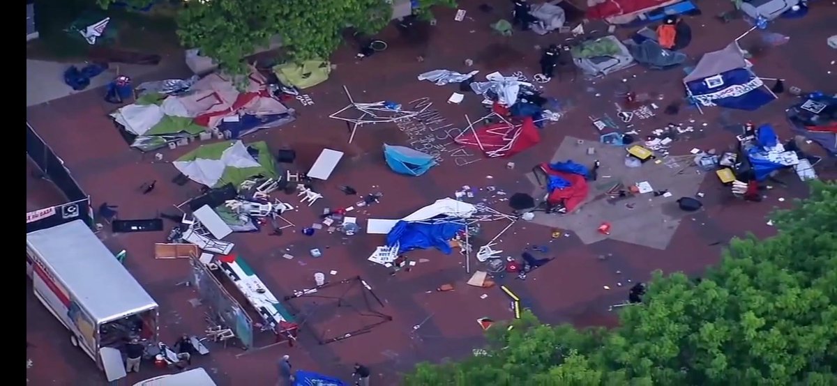 This is what the <a href="/umichdpss/">U-M DPSS</a> cops did to the encampment today. They get tens of millions of dollars per year for this destructive shit. Anything to protect private property.