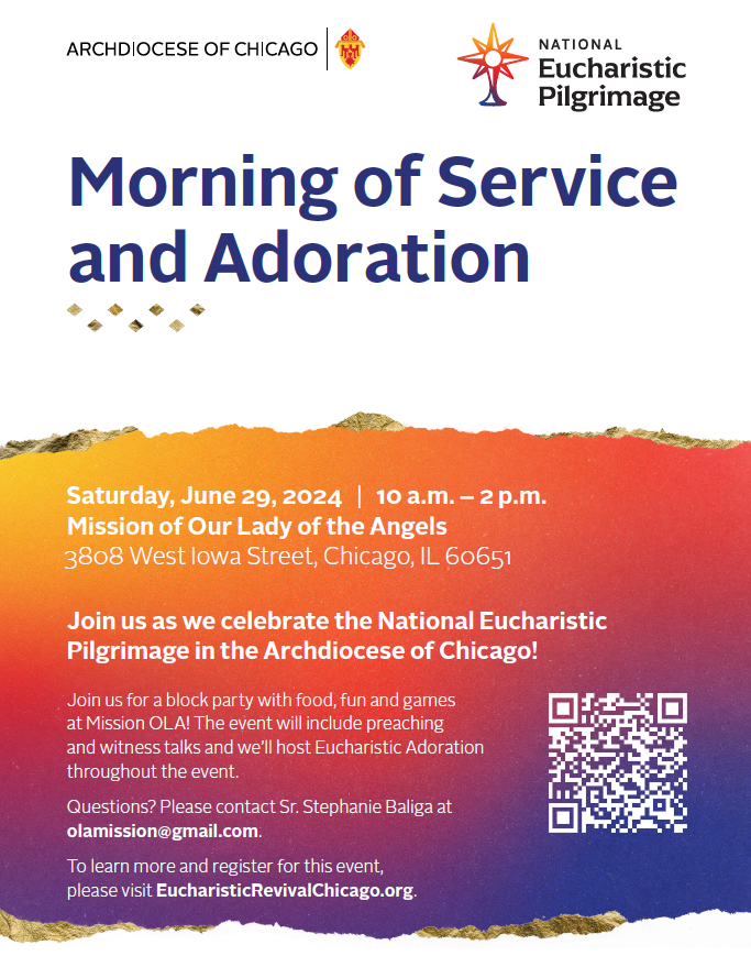 OLMercyChi's tweet photo. For the parents within our parish and community, two great events are coming up at the end of June for your kids:
The Archdiocese of Chicago is hosting a block party on June 29 from 10 AM to 2 PM at Mission of Our Lady of the Angels (3808 W Iowa St, Chicago, IL 60651). https://t.co/jPx42woQ2r