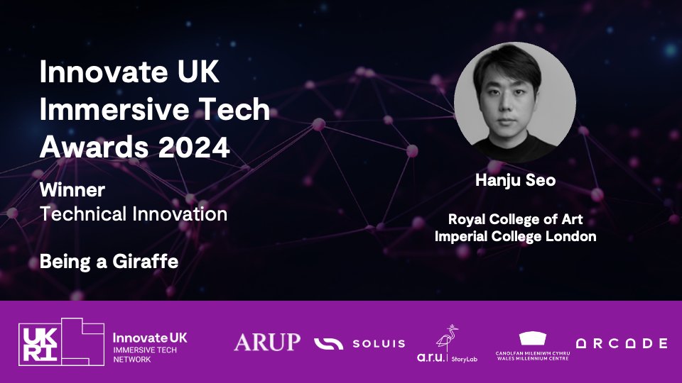 Congratulations to Hanju Seo (Royal College of Art, Imperial College London) Winner of our Technical Innovation Category at the #IUKImmersiveTechAwards!