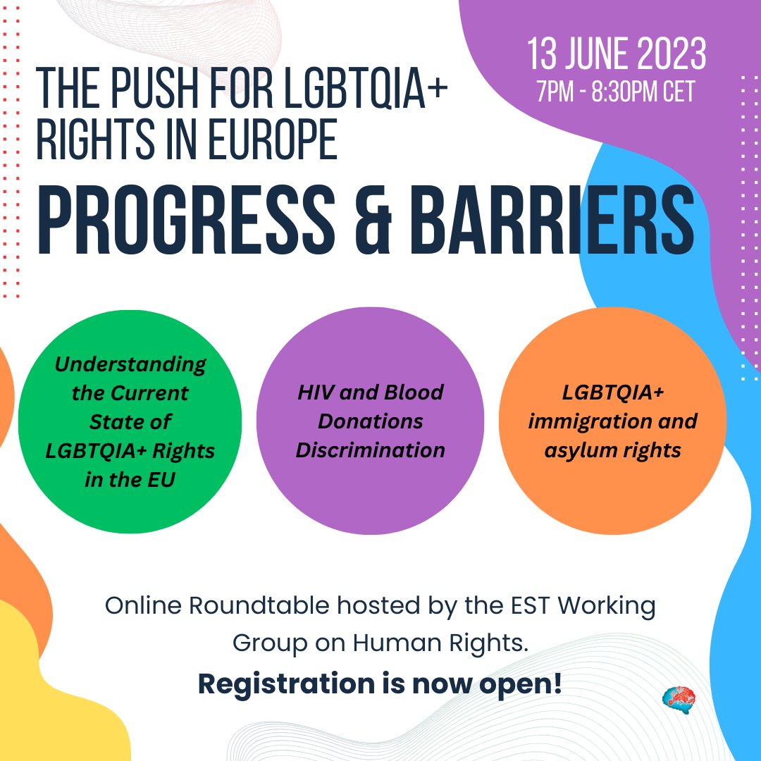 🏳️‍🌈The Working Group on Human Rights invites you to attend its online roundtable to examine LGBTQIA+ rights in Europe on 13th June. 🔗Registration is now open, more information here: docs.google.com/forms/d/e/1FAI…