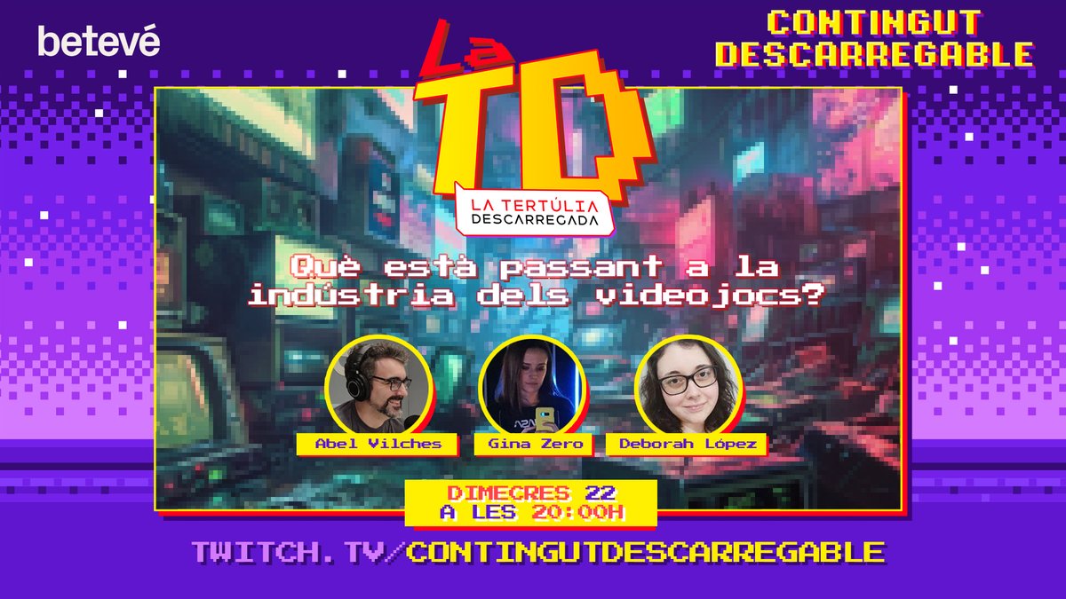 CDescarregable's tweet photo. 📢 Demà a les 20:00h comencem un nou contingut de #tertúlia en directe a #Twitch, que anomenarem #laTD (La Tertúlia Descarregada).
En aquest primer parlarem de:
➡️ Què està passant a la indústria del videojoc?
amb la @gina_zero i la @DeborahLRivas.
Us hi esperem? https://t.co/qiCjpg99zE