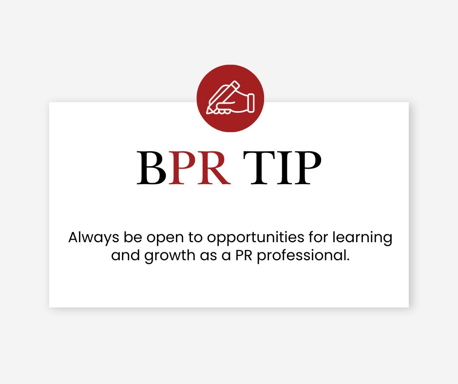 Happy Tuesday! This week's #TuesdayTip is about the importance of continually learning as a PR professional. PR is an ever-changing landscape, so participating in events, webinars and workshops is crucial to staying up-to-date with relevant industry trends!