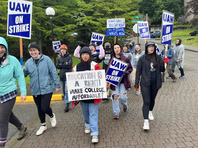 About 20 WAWU members marching with picket signs