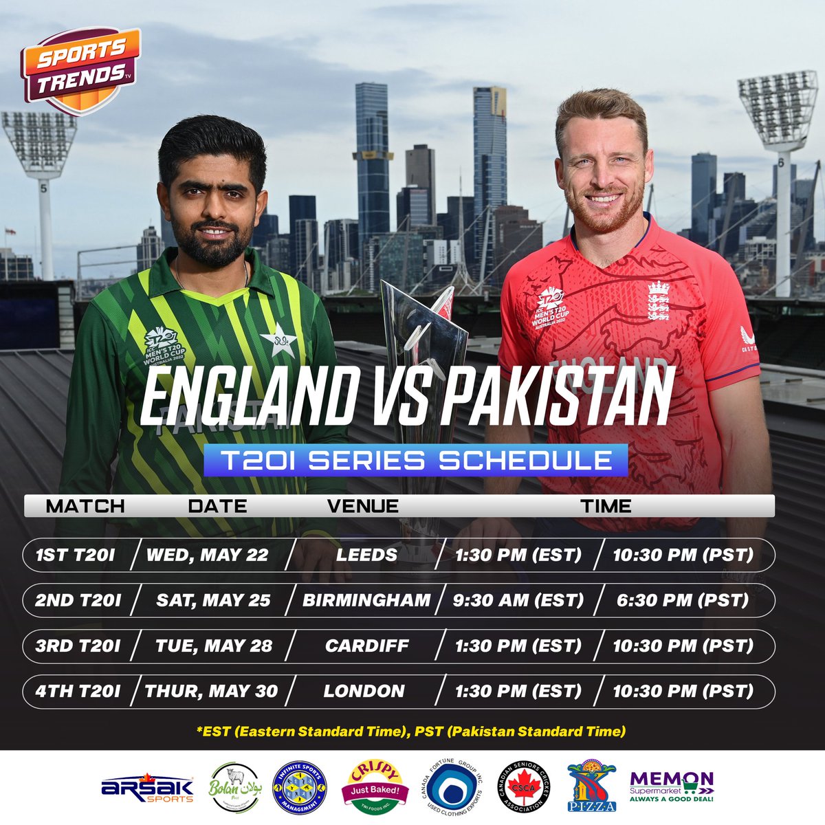 England vs Pakistan Schedule For T20 International Series 🏏🏴󠁧󠁢󠁥󠁮󠁧󠁿🇵🇰 #Cricket #Pakistan #England #ENGvPAK #PAKvENG #ENGvsPAK #PAKvsENG #BabarAzam #JosButtler #SportsTrendsCan #SportsTrendsCanada