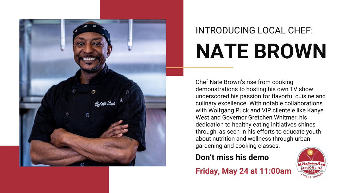 Meet Chef Nate Brown at the KitchenAid Fairway Club on Friday, May 24 at 11:00am for a one of a kind demonstration!  #KitchenAidSrPGA