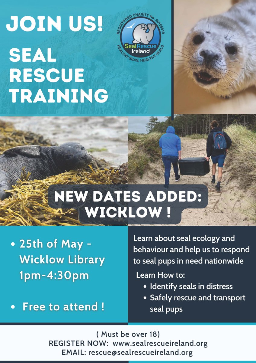 Attention all Wicklow Volunteers! 🚨🦭📣 We still have a few spots left for our ✨FREE Seal Rescue Training✨ in Wicklow next weekend! For more information and to book your spot today, visit sealrescueireland.org/rescue-network… #sealrescue #volunteering @WicklowLibs