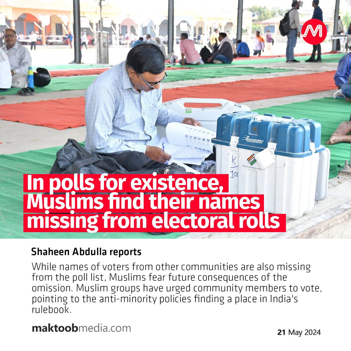 While names of voters from other communities are also missing from the poll list, Muslims fear future consequences of the omission. Muslim groups have urged community members to vote, pointing to the anti-minority policies finding a place in India's rulebook. @shaheenjournal