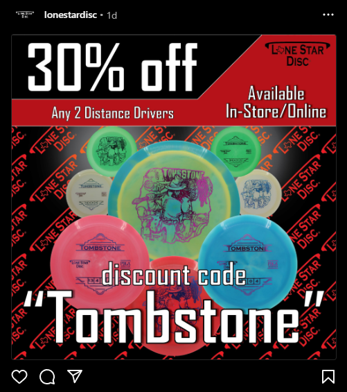 Here's one reason why Lone Star Discs are sitting on our shelves and not selling. I can't match these constant discounts.