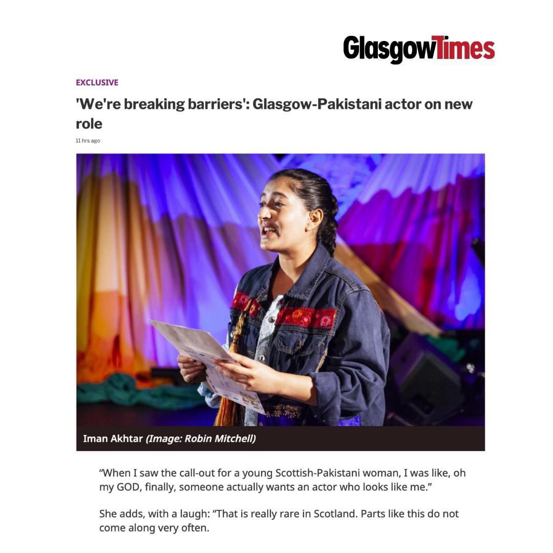 wmm_show's tweet photo. “We’re breaking down a lot of barriers getting these parts, and what is it all about, if not being able to help others?”

The wonderful @ImanAkhtar talking to @Glasgow_Times about her role in #WhenMountainsMeet 🧡

Our next show is tomorrow in Glasgow! https://t.co/5EO1i6qvFO https://t.co/XZZAnGN98w