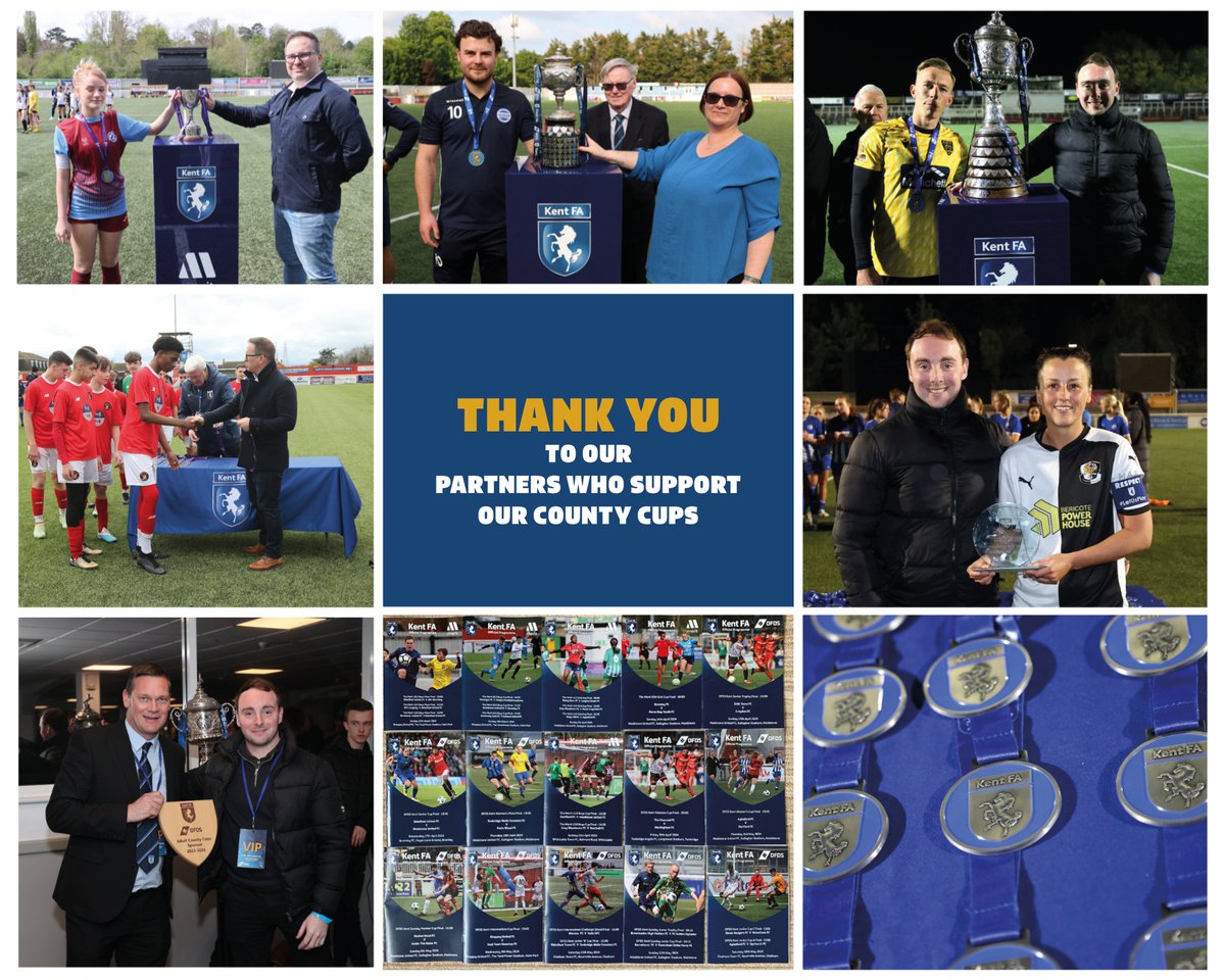 THANK YOU💙 | Last weekend saw the 2023/24 Kent County Cup Finals come to an end. We would like to take this opportunity to thank our fantastic partners who make these finals so special.🙌 #ProudCFA #Magicofthecups #Kentfootball