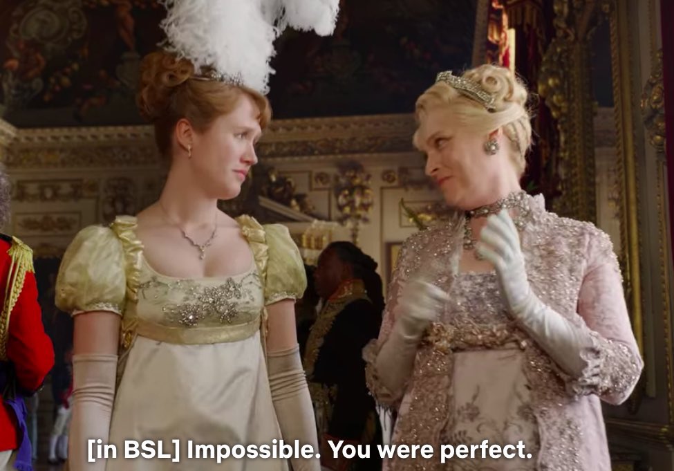 We are very proud of the BSL and deaf representation by the talented @Sophwoolley in Netflix’s @bridgerton as Lady Stowell. It’s so good to see more visibility of BSL on our screens #bridgertonseason3