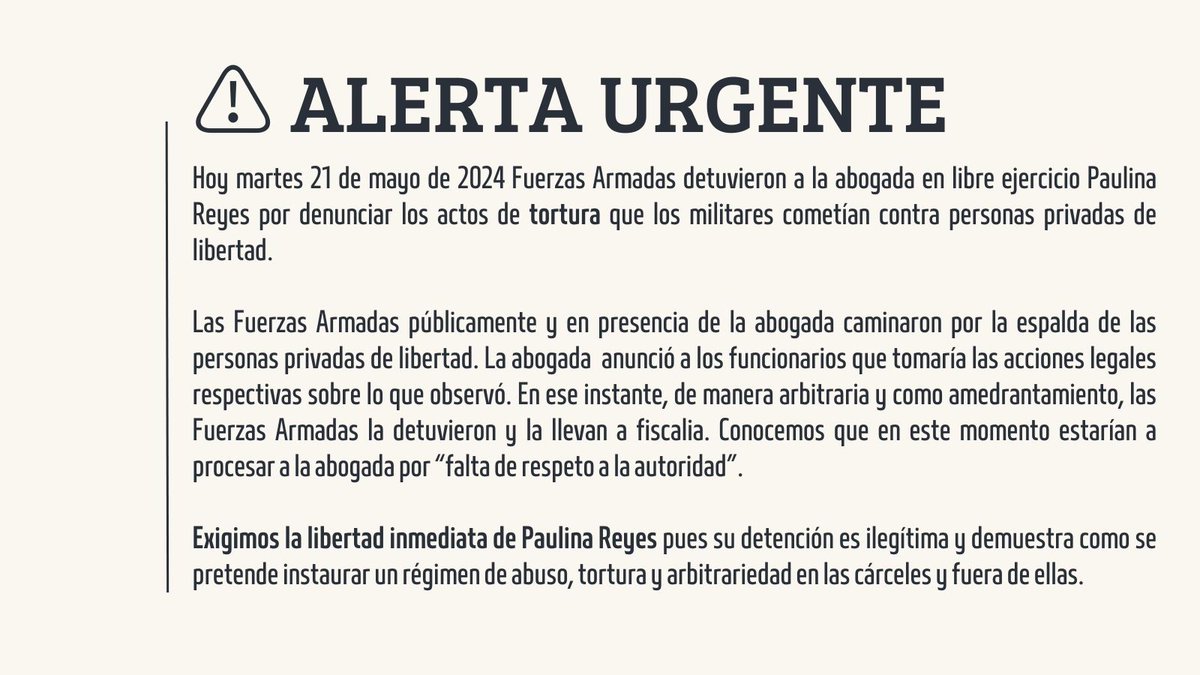 ⚠️ URGENTE: ¡Por favor ayúdennos a compartir y alertar sobre esta detención ilegítima! @DEFENSORIAEC @FiscaliaEcuador