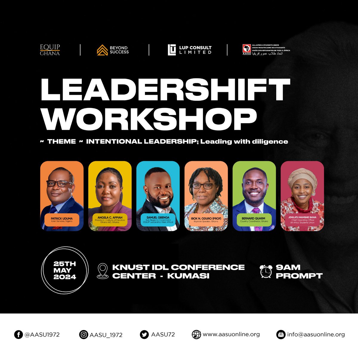 🌍✨ Join us for the Leadershift Summit! ✨🌍 📅 Date: 25 May 2024 📍 Venue: IDL Conference Center, KNUST, Kumasi A unique event for student leaders, students, business leaders, and youth to learn, grow, and network. Don't miss out! #LeadershiftSummit