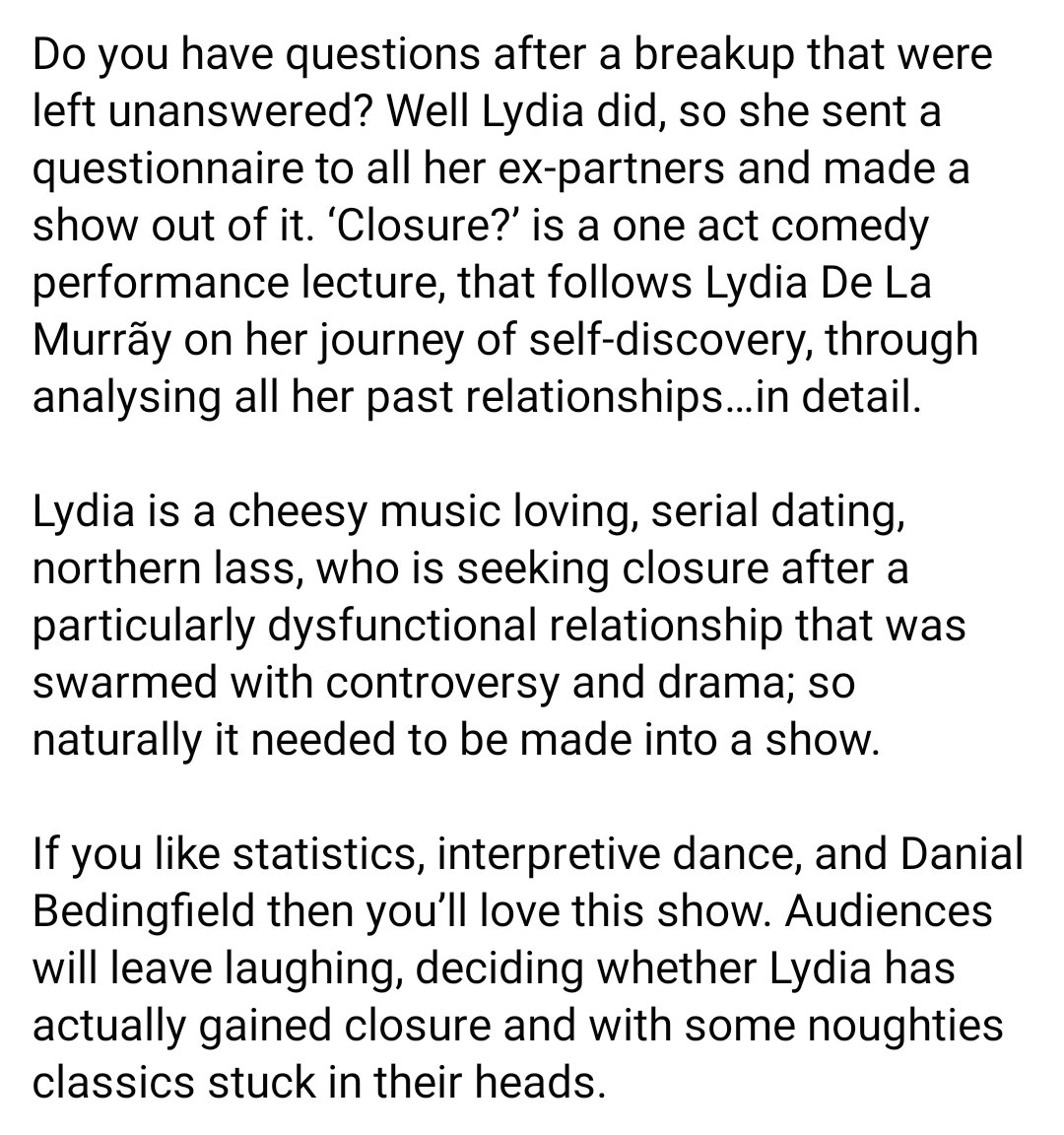 Theatre Event - Closure- supported by Black Country Touring
At Central Library, High Street, West Bromwich,
Thursday 23rd May 2024
Doors open at 7pm. Starts at 7.30pm

To book tickets, please use the link 
ticketsource.co.uk/sandwell-libra…

#WestBromwich #theatre  #blackcountrytouring