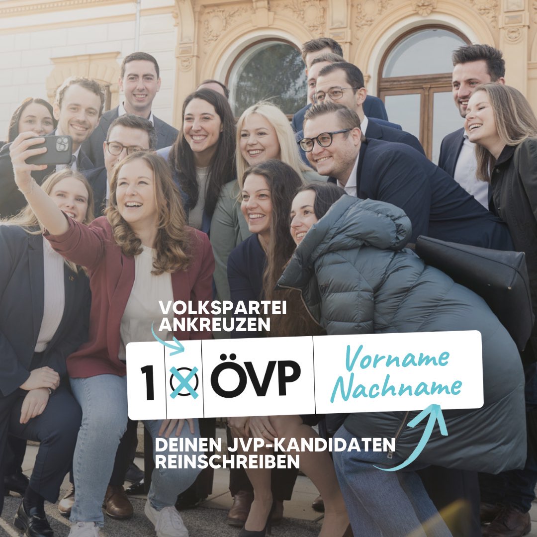 Mit 19 Kandidaten der Jungen Volkspartei wollen wir das Europa von morgen gestalten! 🙌🏻 Daher gilt: Am 09. Juni Volkspartei ankreuzen &amp; deinen JVP-Kandidaten hinschreiben. 🗳️✍🏻