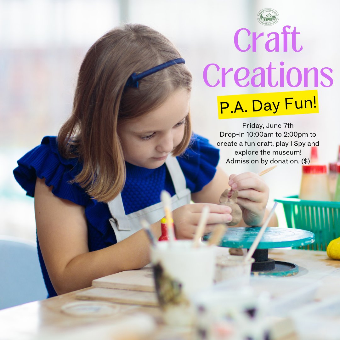 Crafty kiddos drop in on June 7th between 10:00am and 2:00pm to create a fun craft, play I Spy and explore the museum! Admission is by donation ($). Adult supervision required.