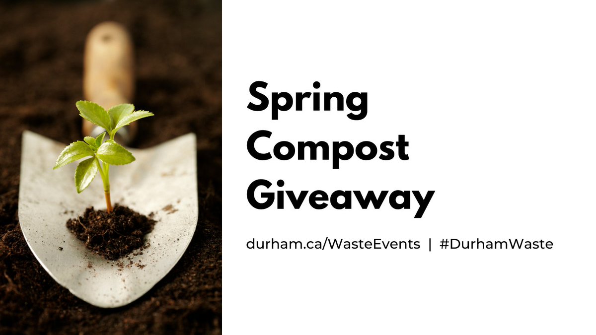 This Saturday (May 25) from 8 a.m. to noon, pick up your free compost at these #DurhamWaste events: 📅Don Beer Arena (940 Dillingham Road), @CityOfPickering 📅Clarington Operations Depot 42 (178 Darlington-Clarke Townline Road), @ClaringtonON Learn more durham.ca/WasteEvents.