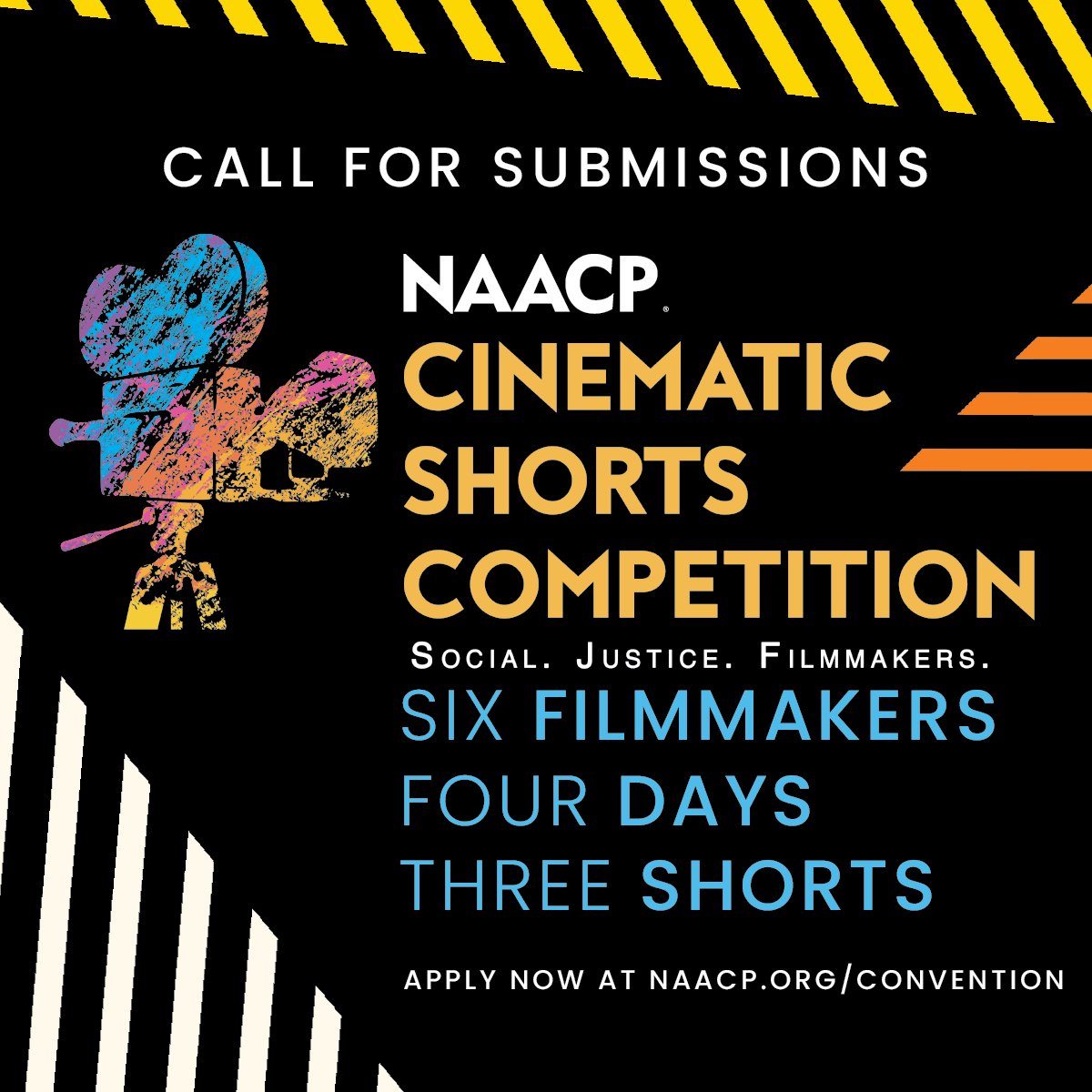 Calling all filmmakers with a passion for social justice! Apply today for a chance to join the NAACP Cinematic Shorts Competition. Learn more: naacp.org/convention