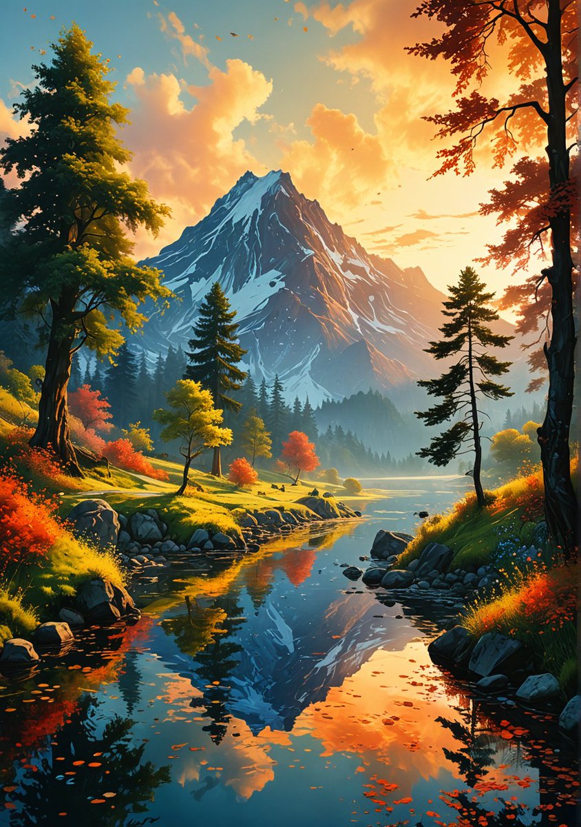 Reflections of paradise🌿💧 ✫ ━━∙⋆⋅⋆∙━━✫ Let me know if you liked it! 💙 Follow ➠ @mainguardstudio ✫ ━━∙⋆⋅⋆∙━━ ✫ #landscapeart #conceptartist #mountainescape #lakedreams #dreamscape #AI美女 #snowpeak #nature撮影会 #cosmos #stablediffusion #MidjourneyAI