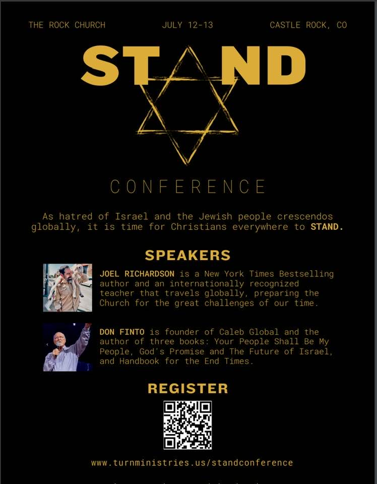 Honored to be speaking at the Stand for Israel event July 12-13 in Castle Rock, Colorado. Scan the QR code to register.