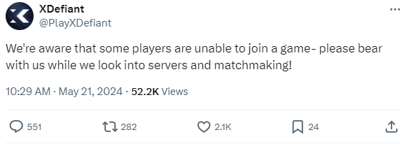 JakeSucky's tweet photo. XDefiant servers are down on it's release day with many players unable to find matches https://t.co/vUeMUdiR5F